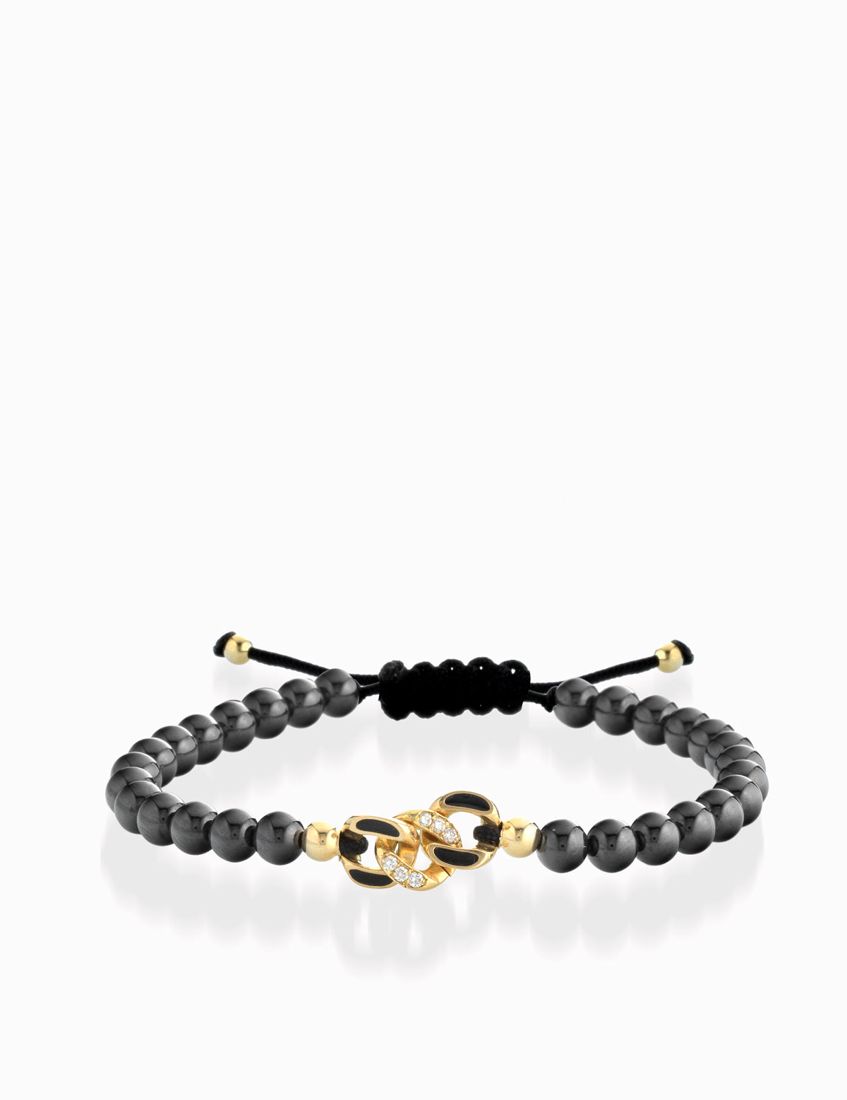 BRACCIALE IN ORO GIALLO CON PALLINE E GRUMETTA CENTRALE DI DIAMANTI SMALTATA