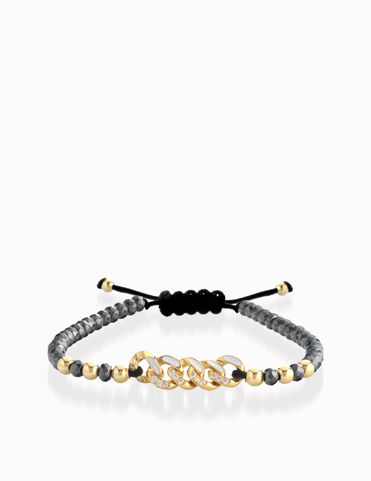 BRACCIALE IN ORO GIALLO CON EMATITE E GRUMETTA CENTRALE CON DIAMANTI E SMALTATA