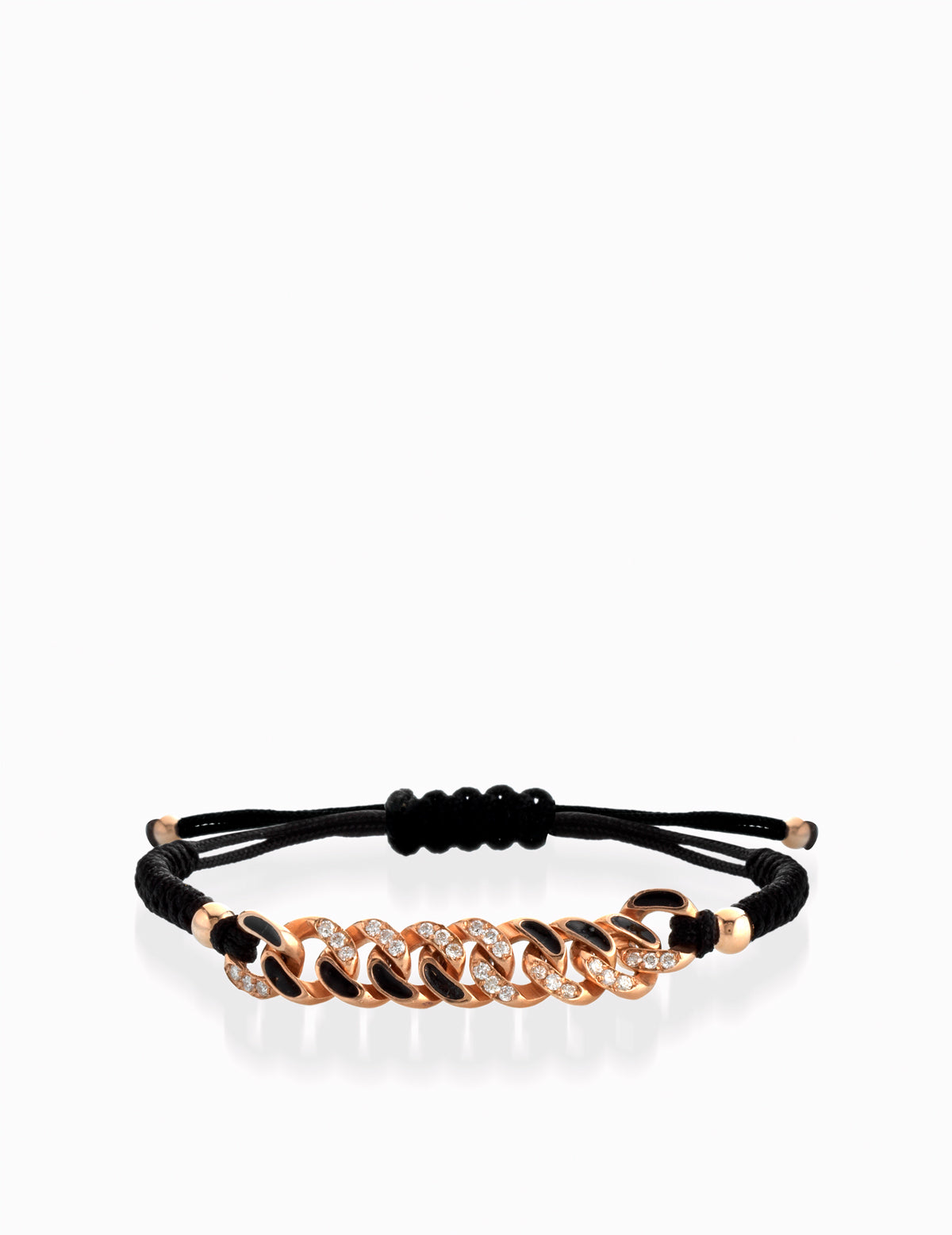 BRACCIALE IN ORO ROSA CON LACCIO E GRUMETTA CENTRALE DI DIAMANTI E SMALTATO