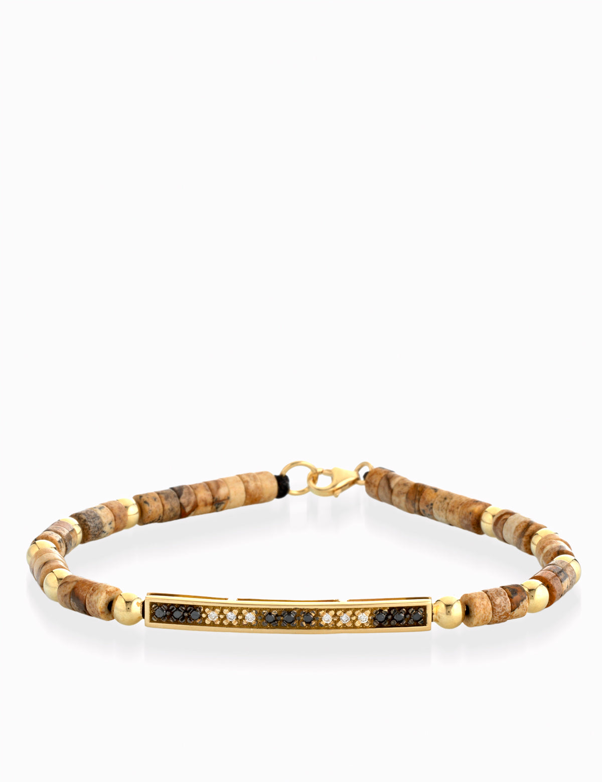 BRACCIALE IN ORO ROSA CON EMATITE E BACCHETTA DI DIAMANTI NERI E DIAMANTI BIANCHI