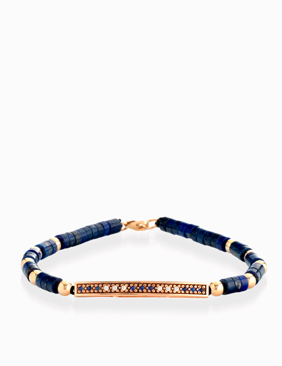 BRACCIALE CON EMATITE IN ORO ROSA BACCHETTA CENTRALE DI DIAMANTI E ZAFFIRI