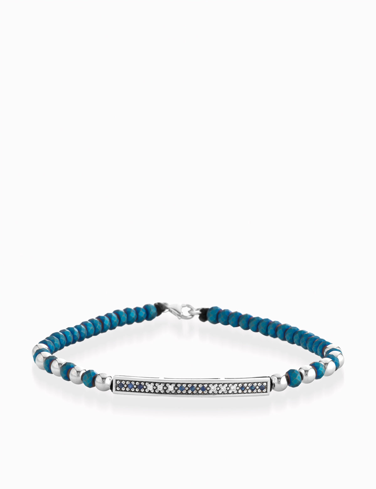 BRACCIALE CON EMATITE IN ORO BIANCO BACCHETTA CENTRALE DI DIAMANTI E ZAFFIRI