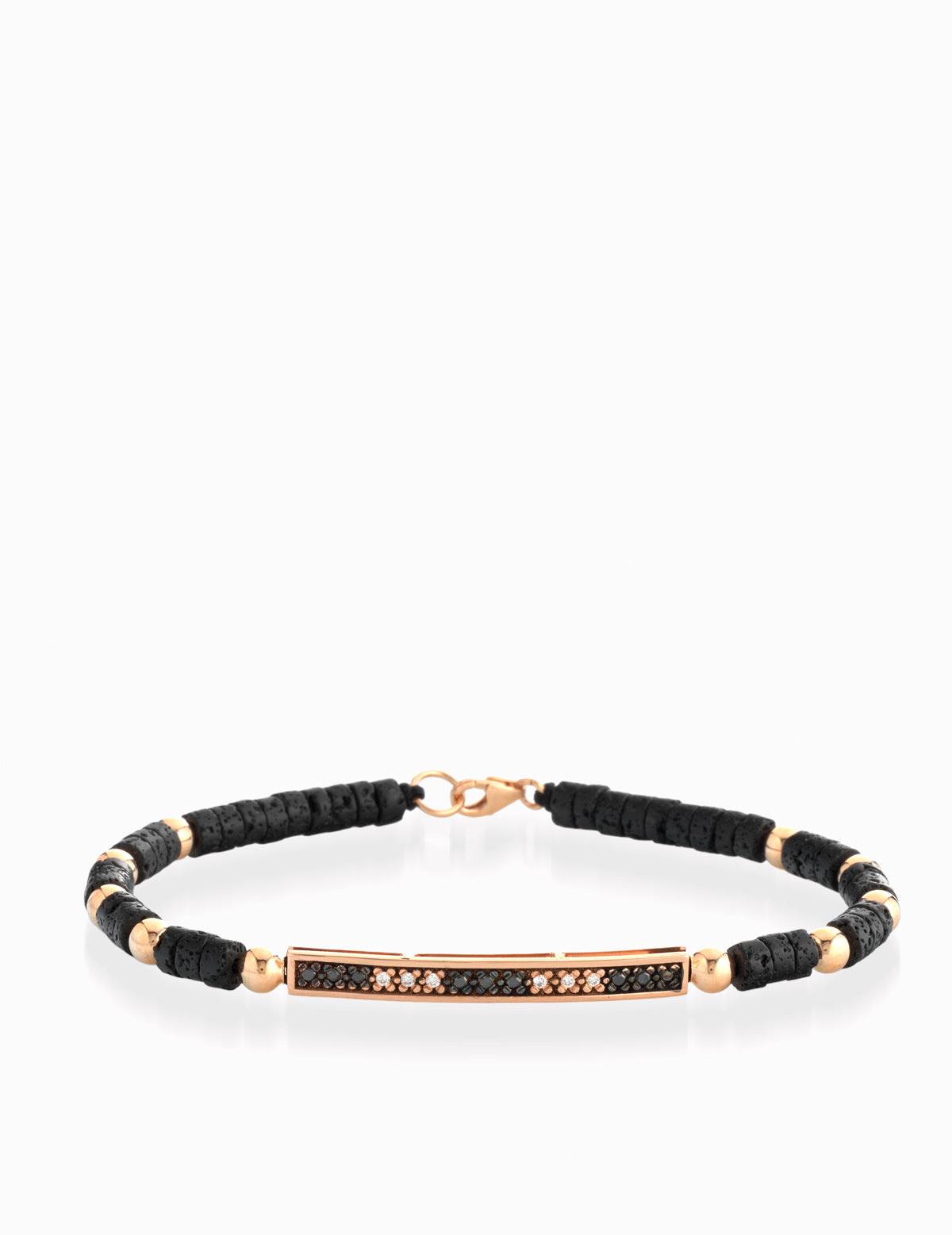 BRACCIALE CON EMATITE IN ORO ROSA BACCHETTA DI DIAMANTI E DIAMANTI NERI