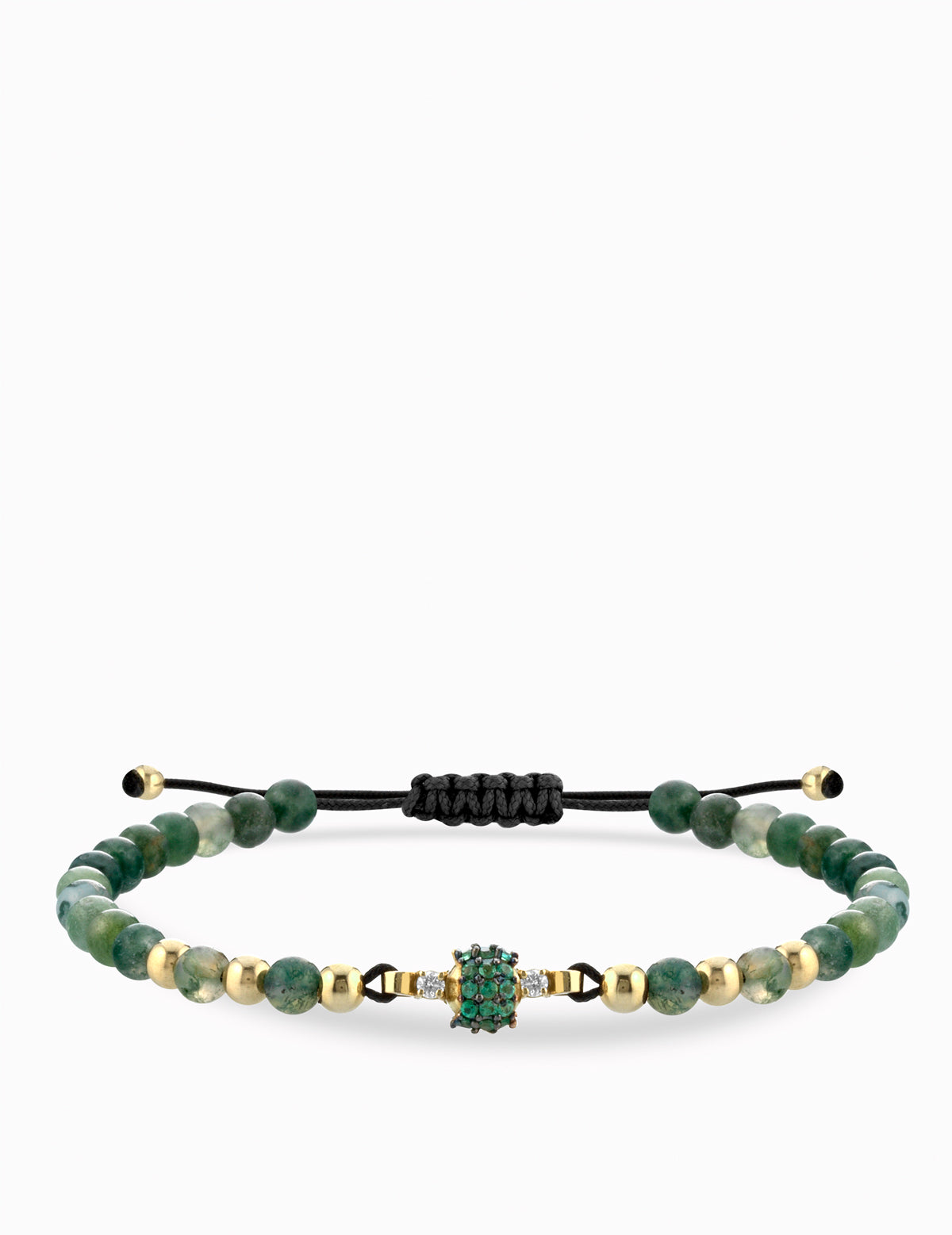 BRACCIALE LACCIO IN ORO GIALLO CON EMATITE VERDE CENTRALE DI DIAMANTI E SMERALDI