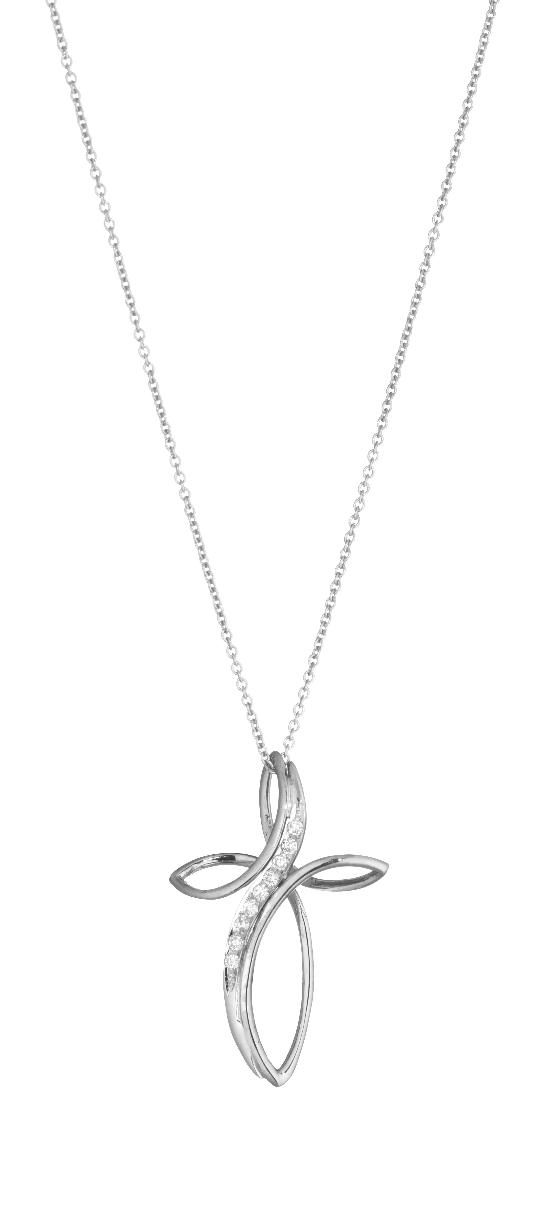 CROCE IN ORO BIANCO CON DIAMANTI E CATENA