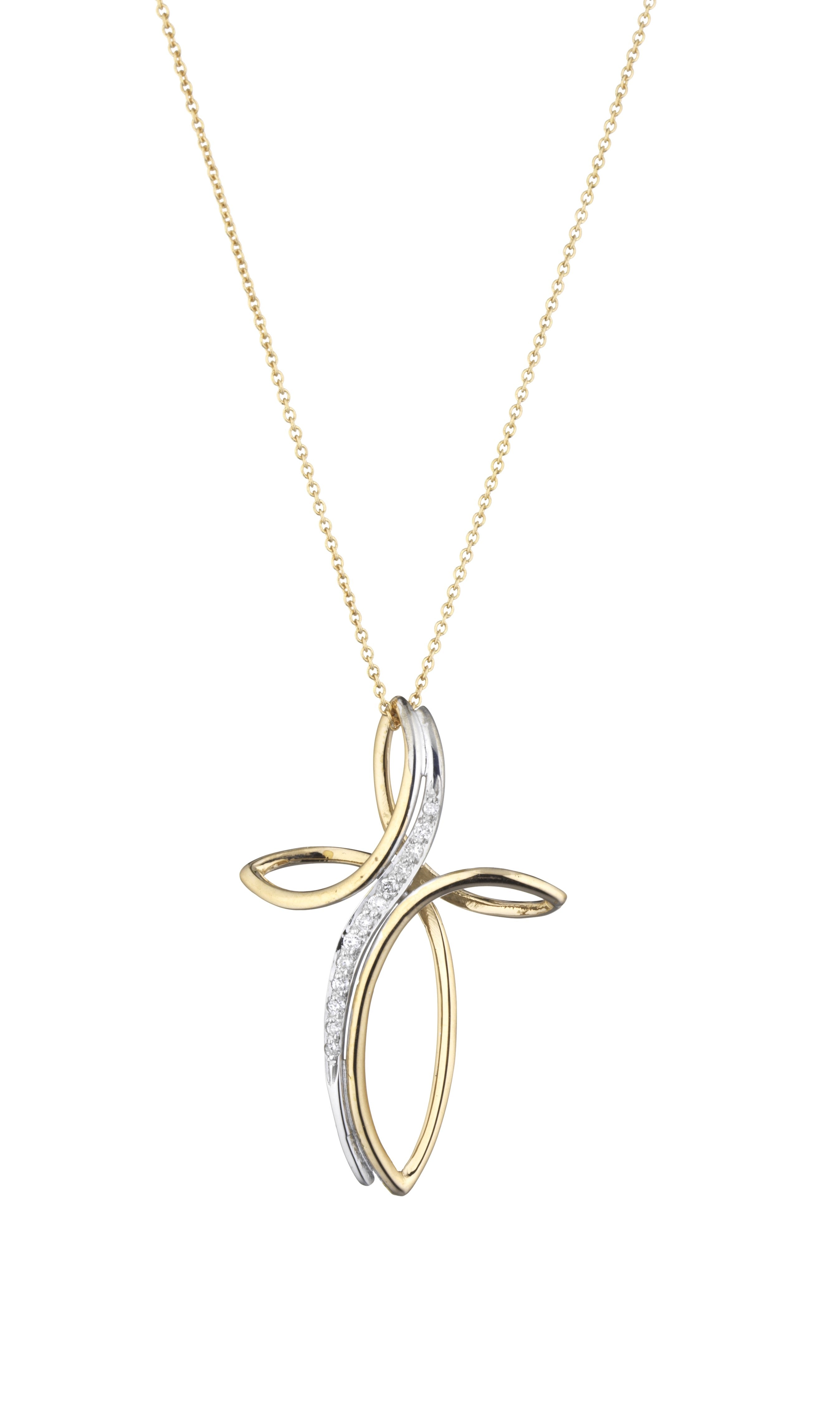 CROCE IN ORO GIALLO CON DIAMANTI E CATENA