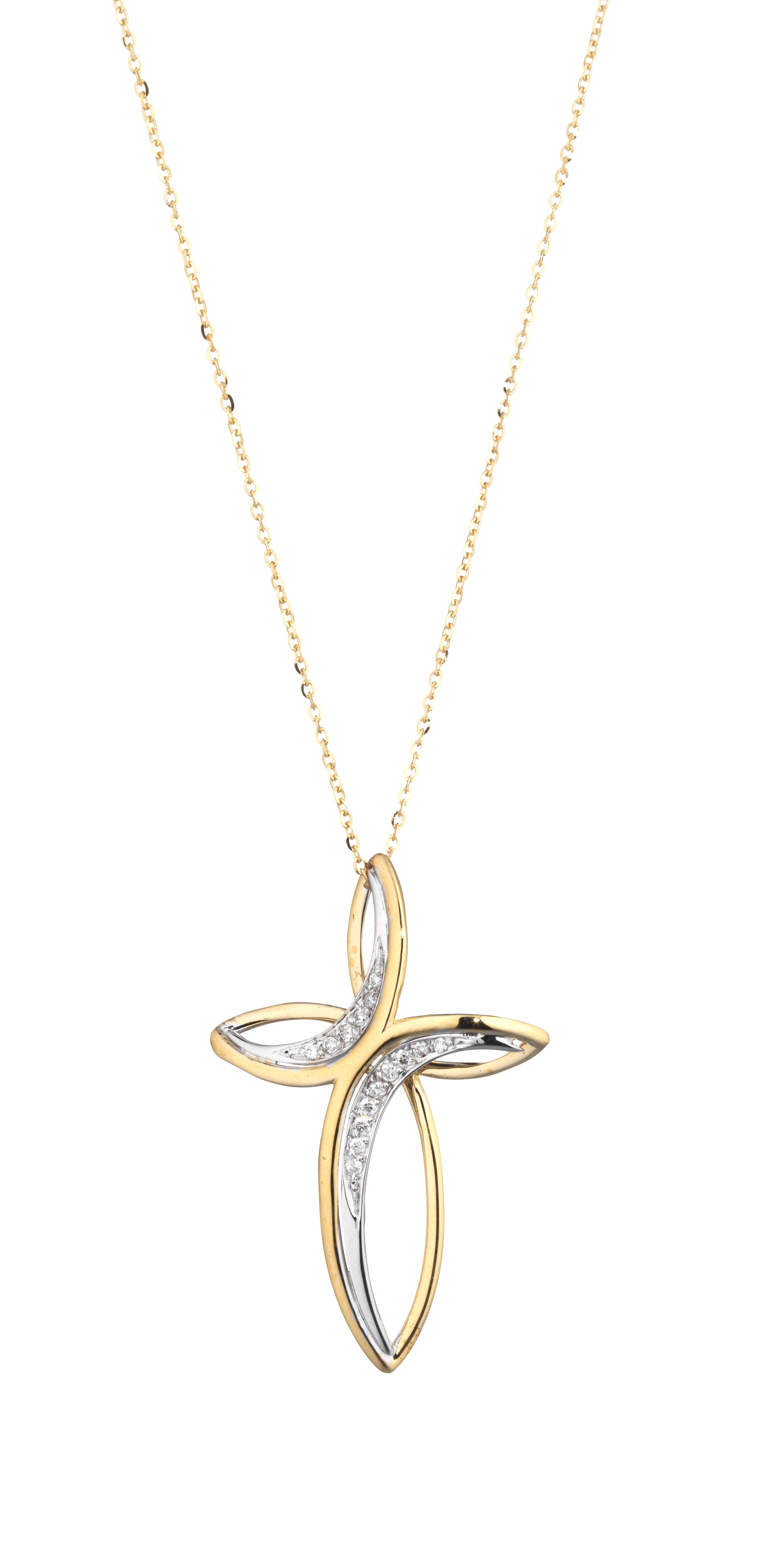 CROCE IN ORO GIALLO CON DIAMANTI E CATENA