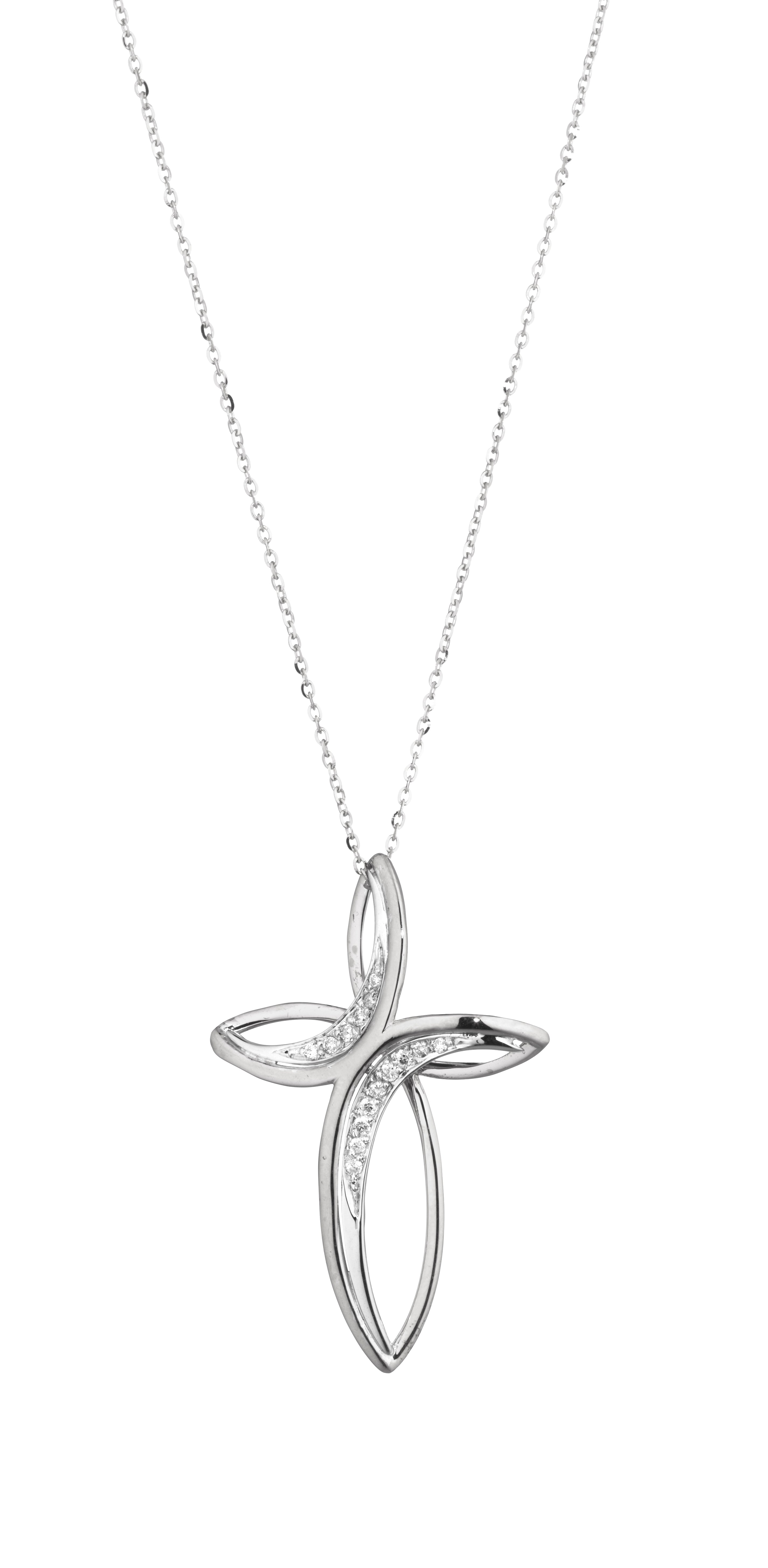 CROCE IN ORO BIANCO CON DIAMANTI E CATENA