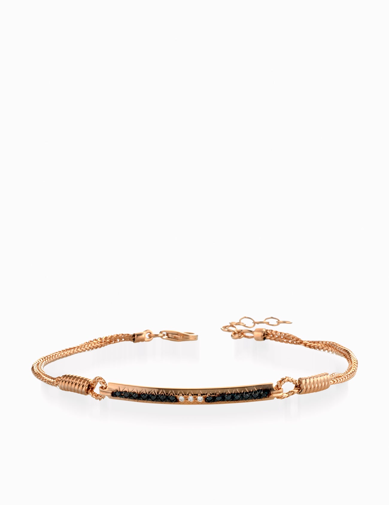 BRACCIALE CON CATENA E BACCHETTA CENTRALE DIAMANTI E DIAMANTI NERI IN ORO ROSA