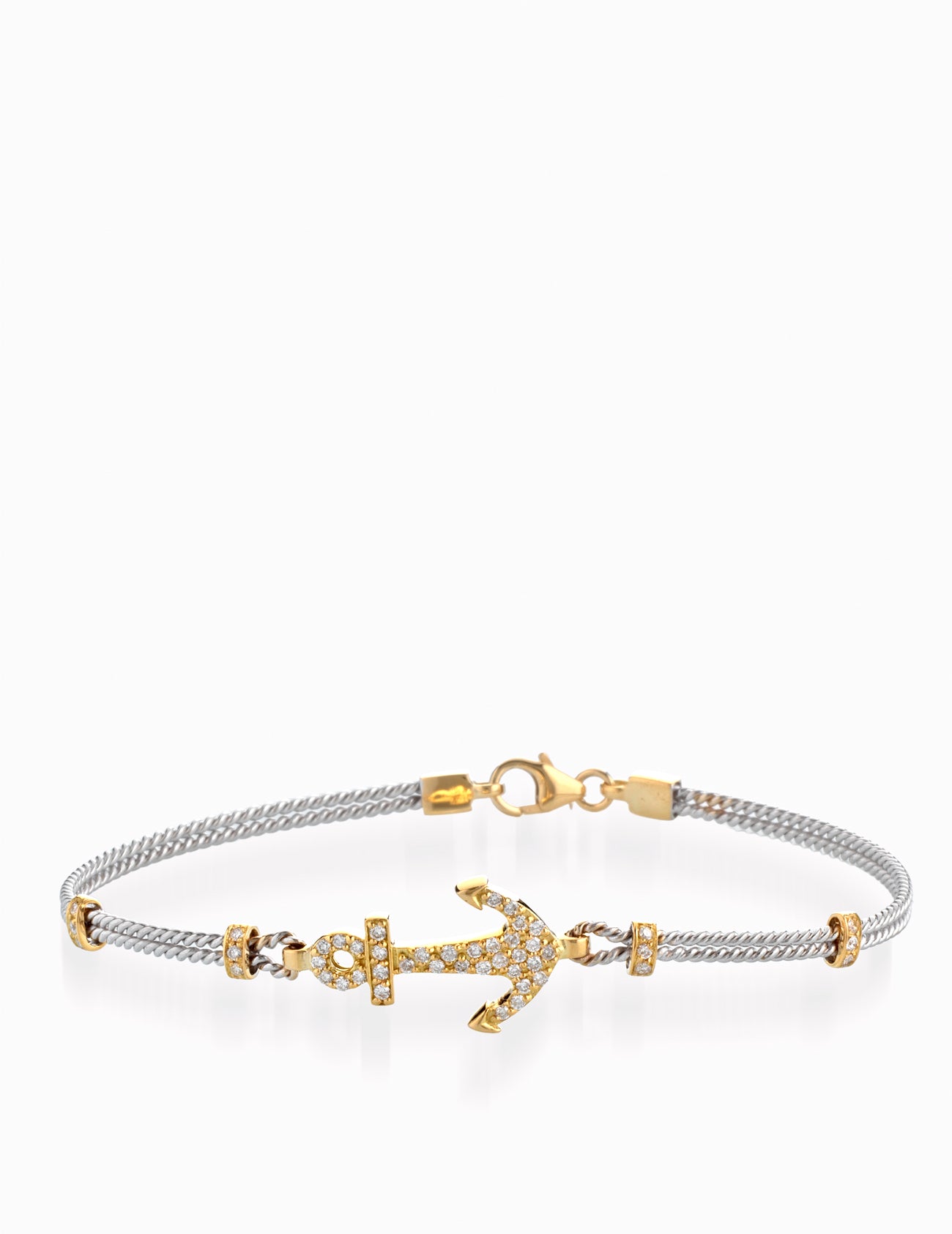 BRACCIALE RIGIDO BICOLORE IN ORO BIANCO E GIALLO CON ANCORA DI DIAMANTI