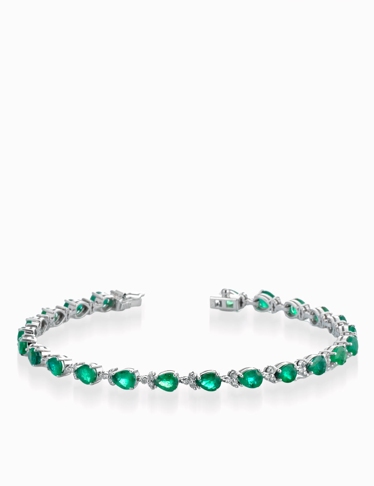 BRACCIALE IN ORO BIANCO CON GOCCE DI SMERALDO E ALTERNANZA DI DIAMANTI
