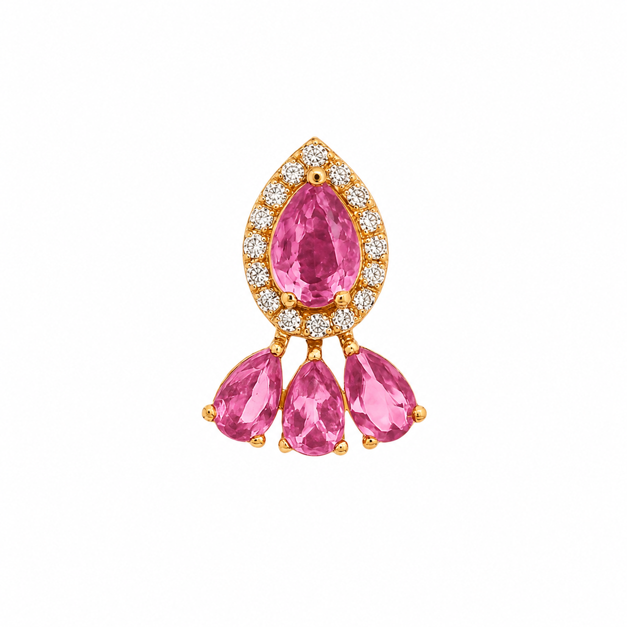 MONO ORECCHINO IN ORO GIALLO CON DIAMANTI E GOCCE DI ZAFFIRO ROSA