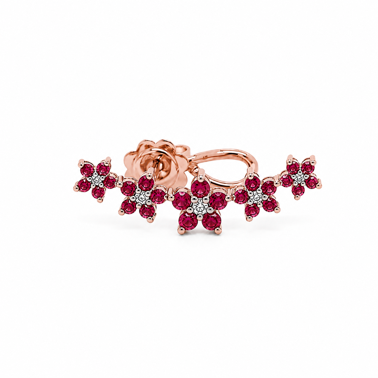 MONO ORECCHINO IN ORO ROSA CON RUBINI E DIAMANTI