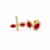 MONO ORECCHINO LUNGO IN ORO GIALLO CON DIAMANTI E GOCCE DI RUBINO