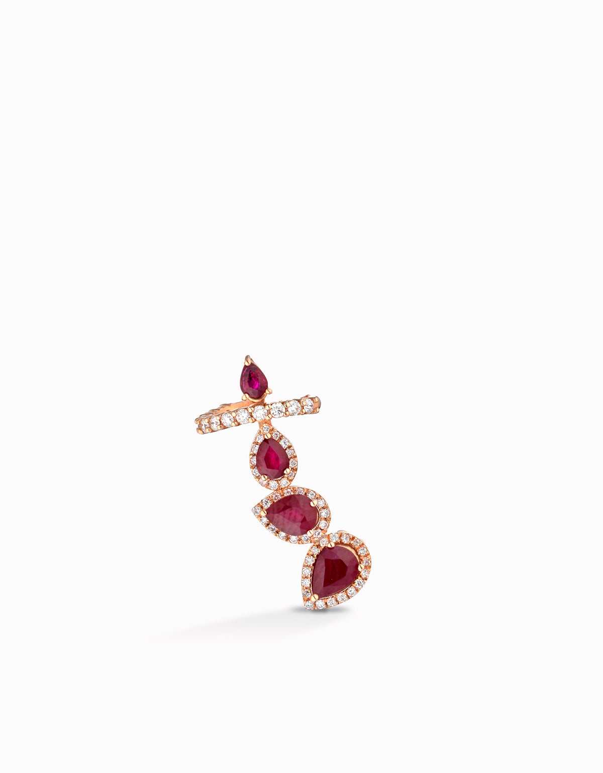 EAR CUFF  IN ORO ROSA CON DIAMANTI E GOCCE DI RUBINO