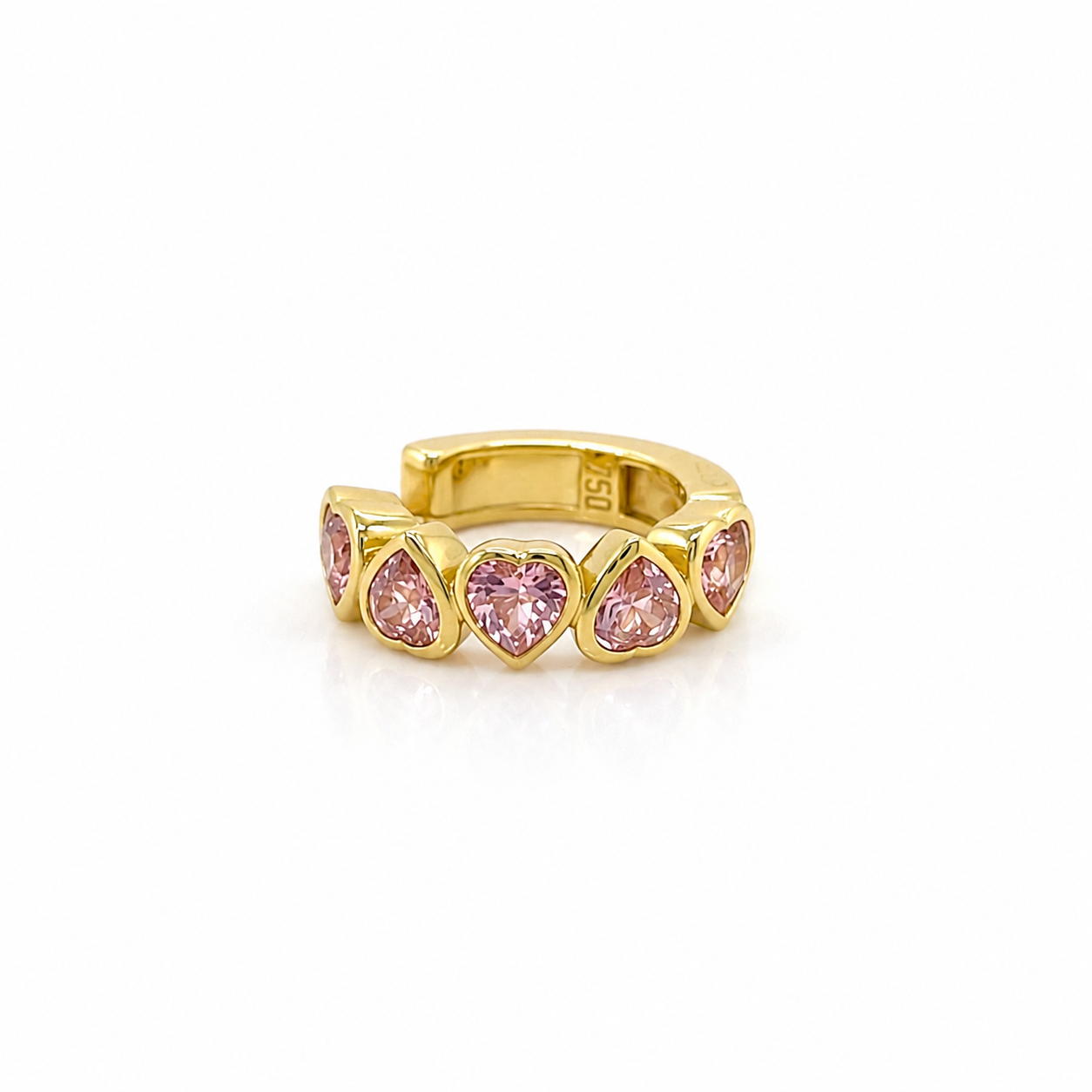 EAR CUFF IN ORO GIALLO CON CUORI ZAFFIRI ROSA