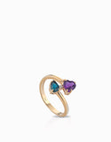 ANELLO IN ORO ROSA CON GOCCIA BLU LONDON, CUORE AMETISTA E CON UN DIAMANTINO