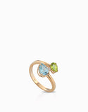 ANELLO IN ORO ROSA CON GOCCIA DI TOPAZIO GRANDE, GOCCIA DI PERIDOTO E DIAMANTINO