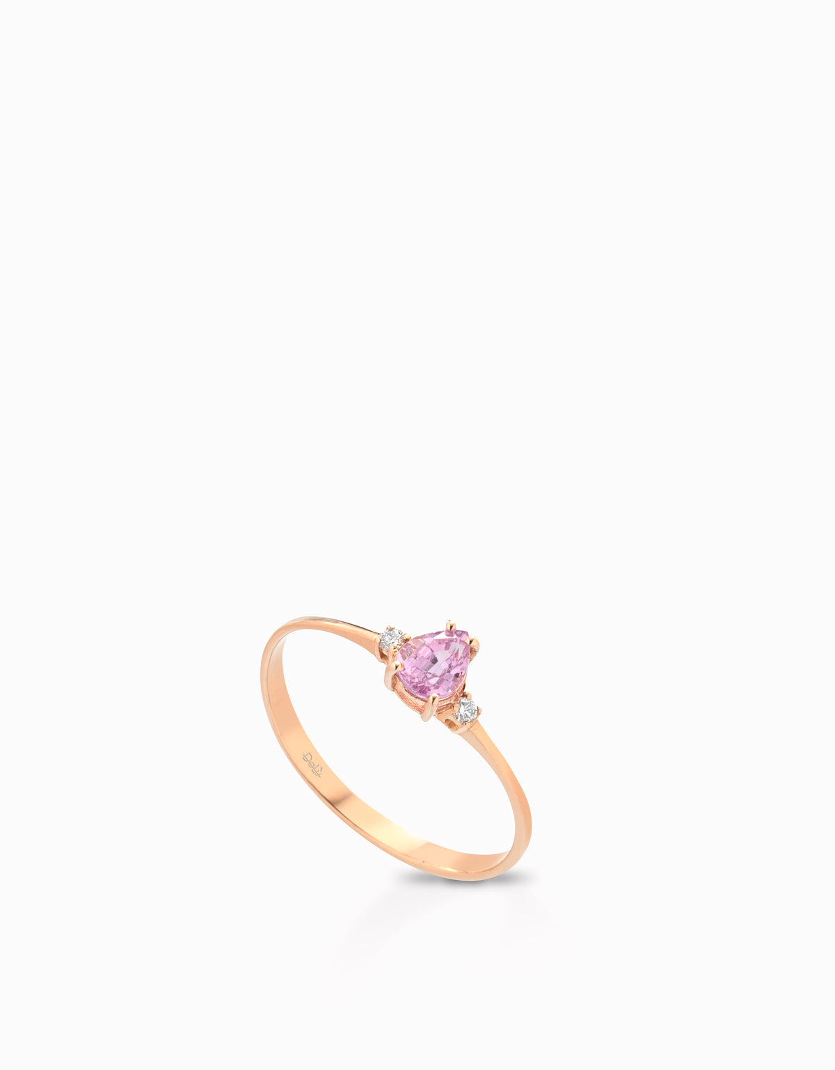 ANELLO CON ZAFFIRO ROSA CENTRALE A GOCCIA E DUE DIAMANTI LATERALI