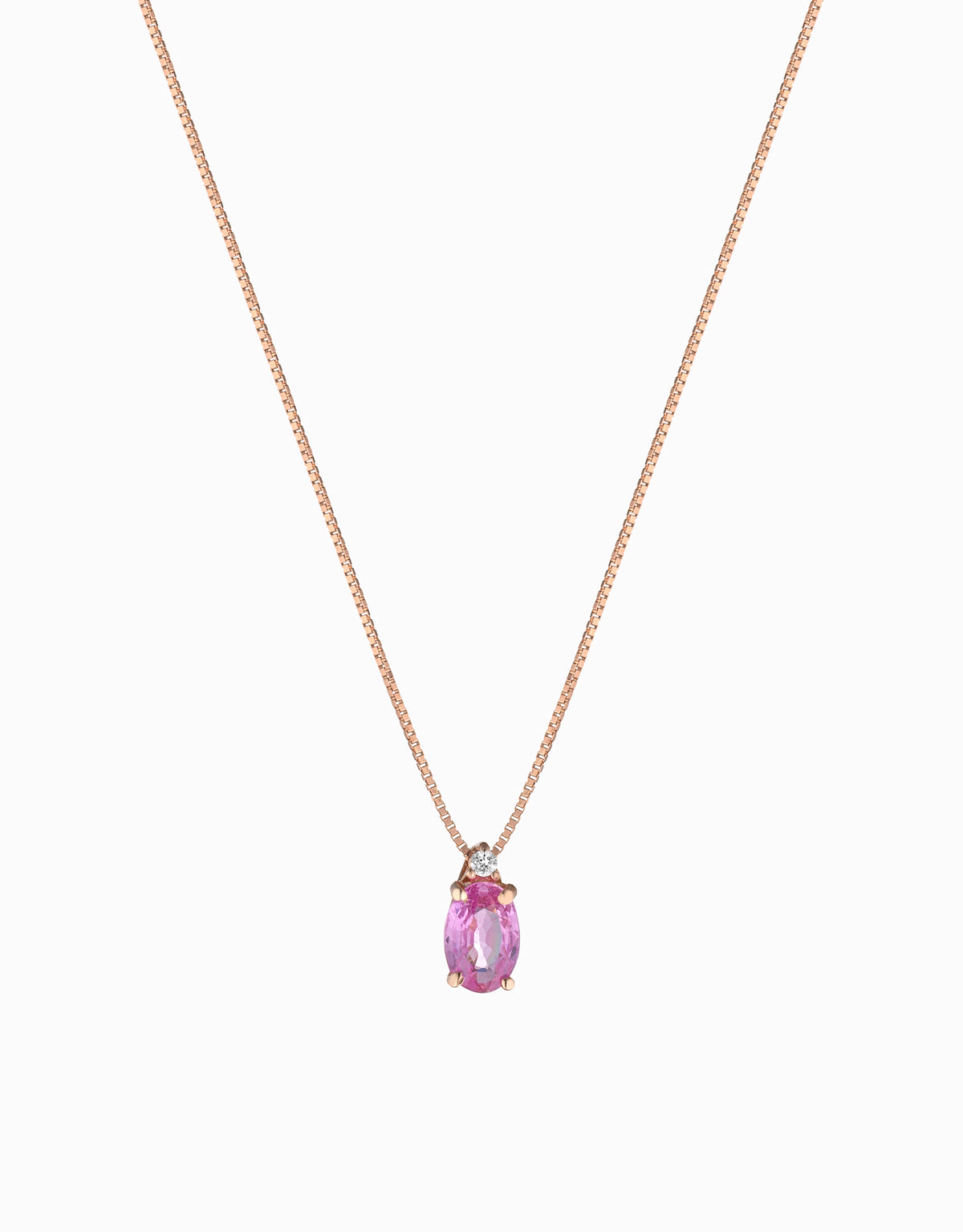 CIONDOLO IN ORO ROSA CON ZAFFIRO ROSA E DIAMANTINO