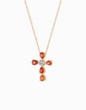 CROCE IN ORO GIALLO CON DIAMANTINO E PIETRE DI CORINDONE ARANCIO