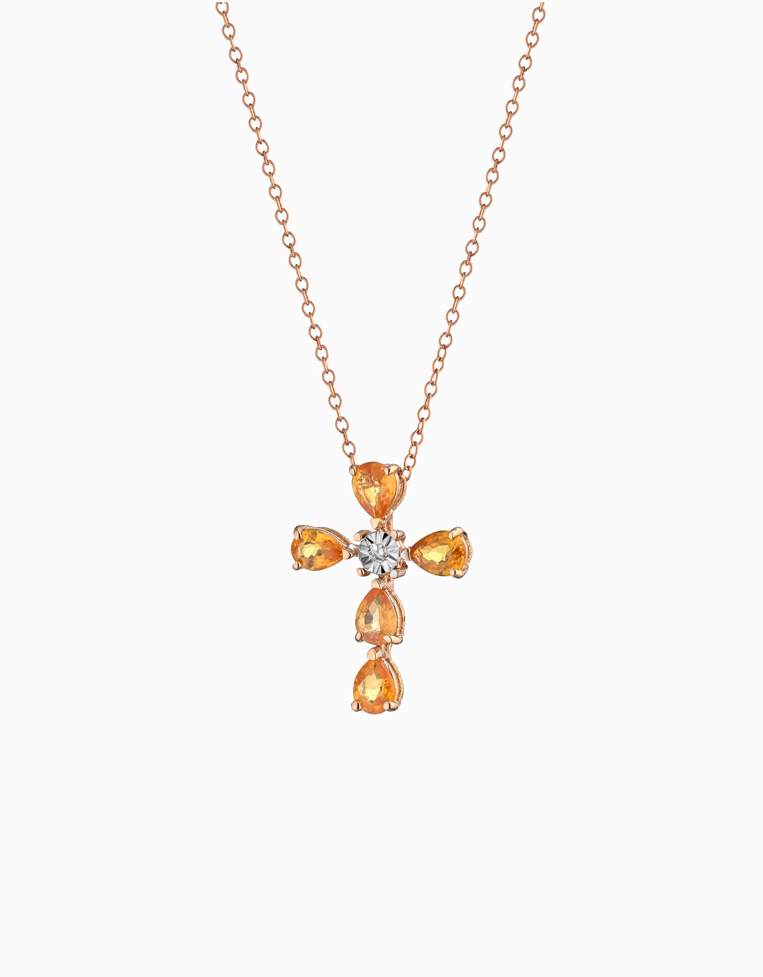 CROCE IN ORO ROSA CON DIAMNTINO E PIETRE DI CITRINO