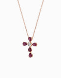 CROCE IN ORO ROSA CON DIAMANTINO CENTRALE E RUBINI