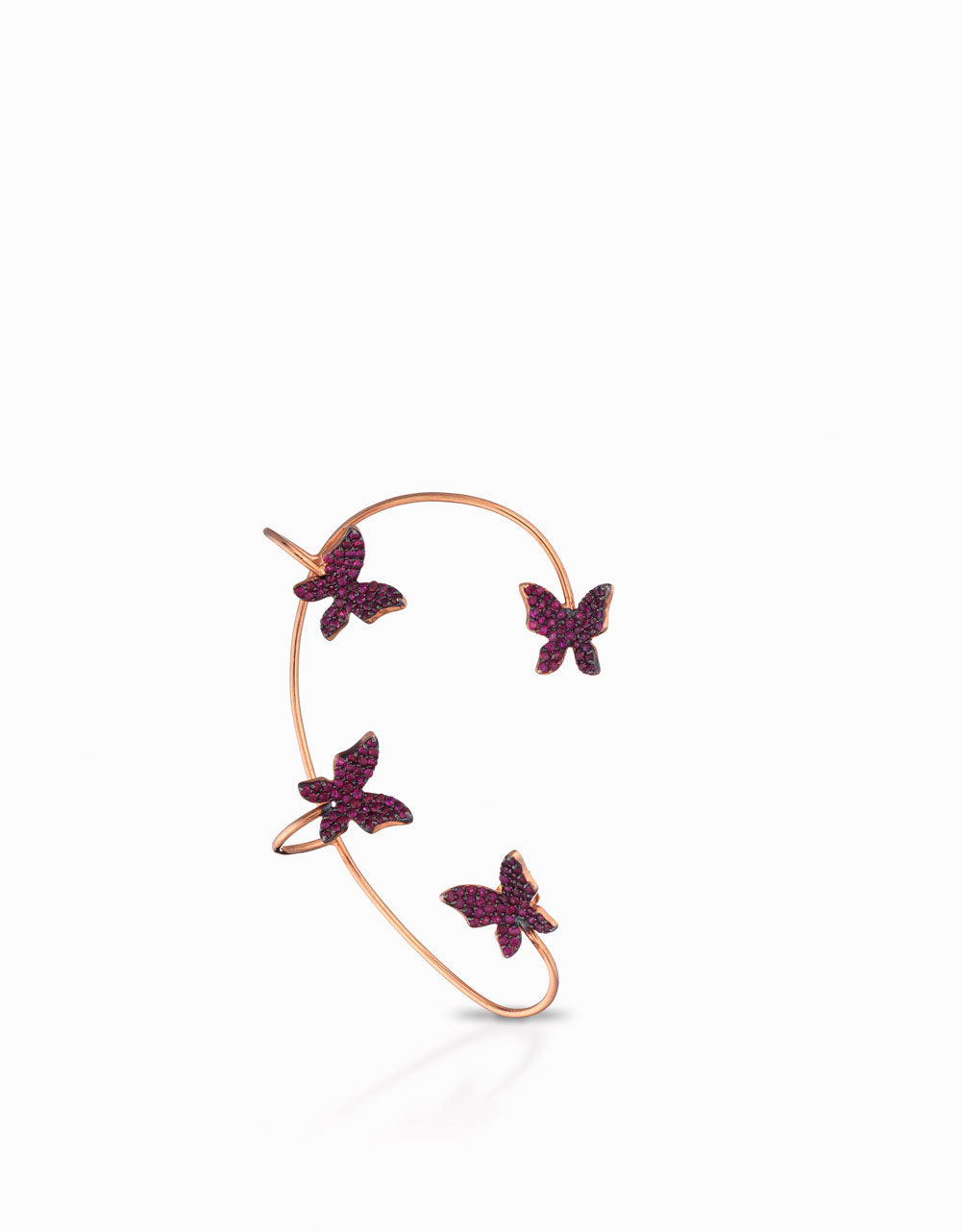 MONO ORECCHINO IN ORO ROSA CON FARFALLE DI RUBINI