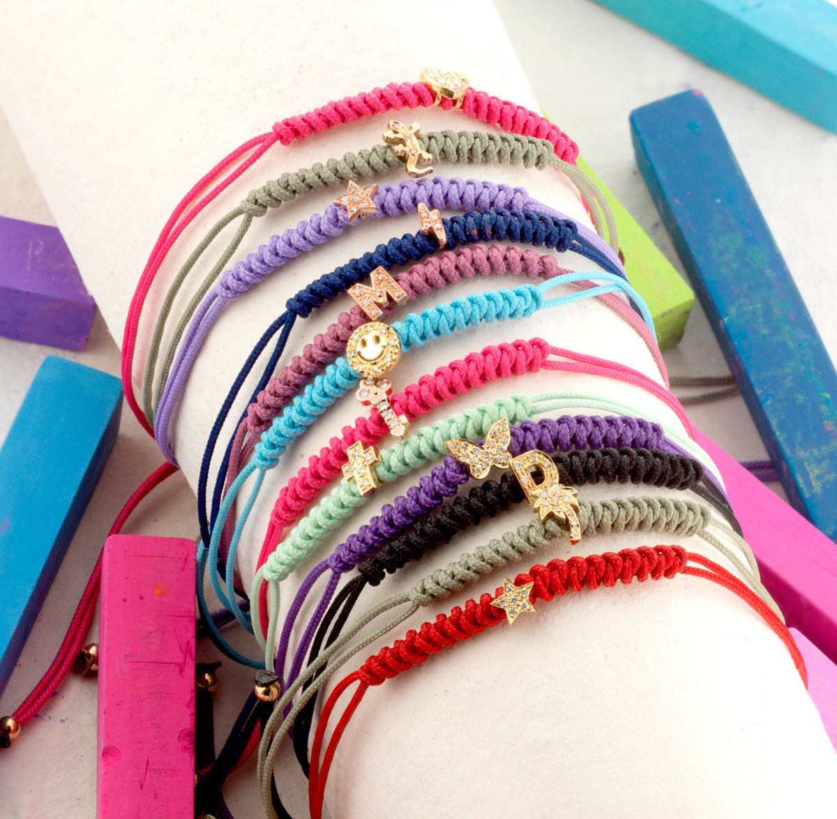 BRACCIALE LACCIO BLU CON FULMINE DI DIAMANTI IN ORO ROSA