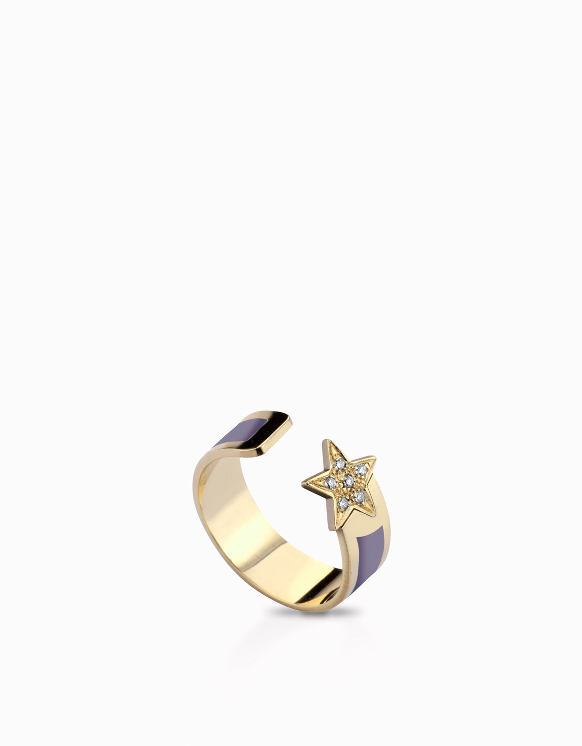 Anello aperto in oro giallo con smalto  viola e stella  di diamanti