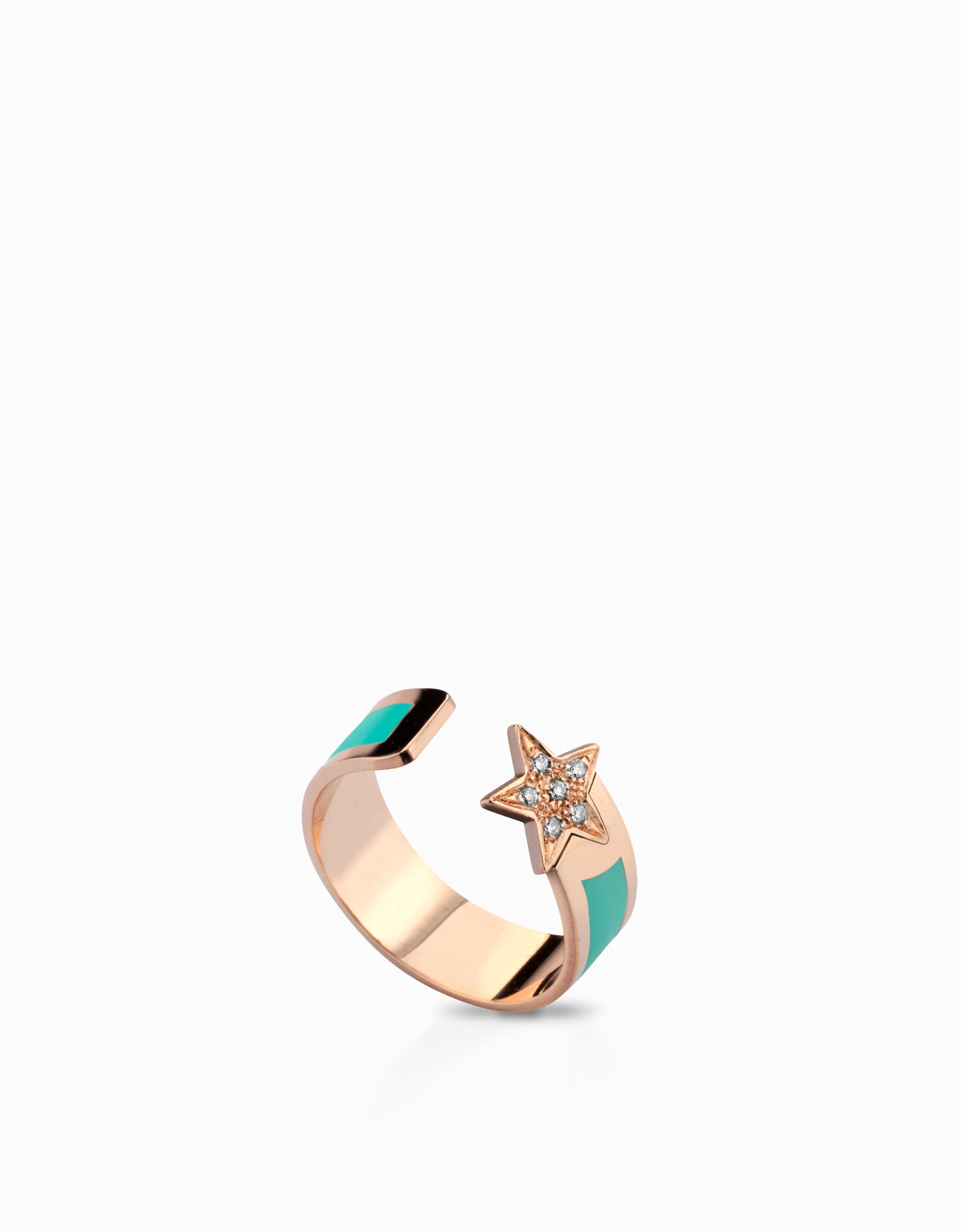 Anello aperto in oro giallo con smalto  tiffany  e stella  di diamanti