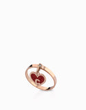 anello 9kt in oro rosa con cuore pendente smaltato rosso e diamantino personalizzabile