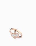 anello 9kt in oro rosa con cuore pendente smaltato bianco e diamantino personalizzabile