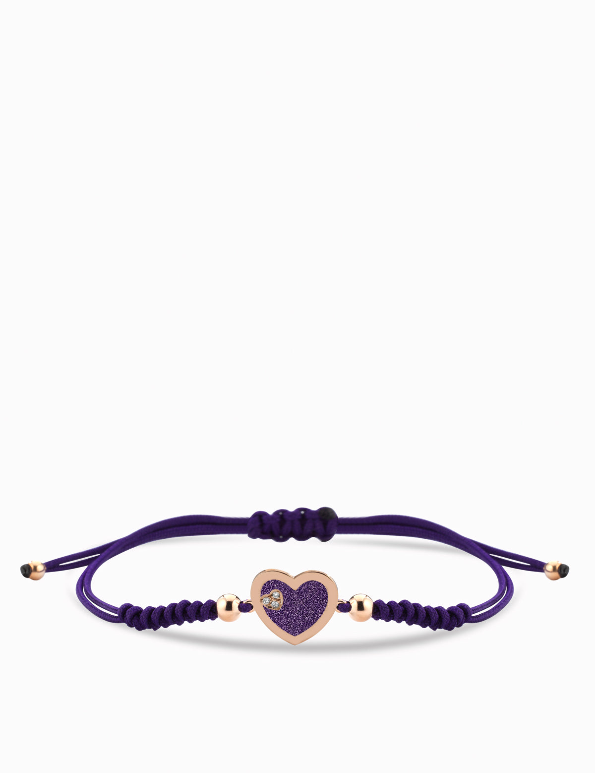 Bracciale con laccio e cuore smaltato viola con diamanti oro rosa