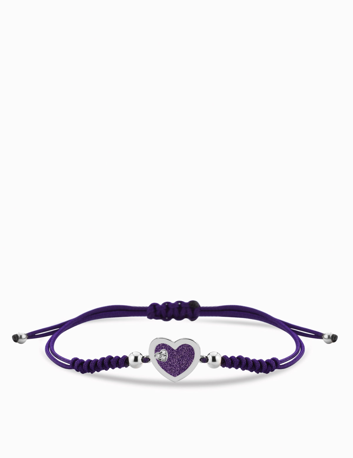 Bracciale con laccio e cuore smaltato viola con diamanti oro bianco