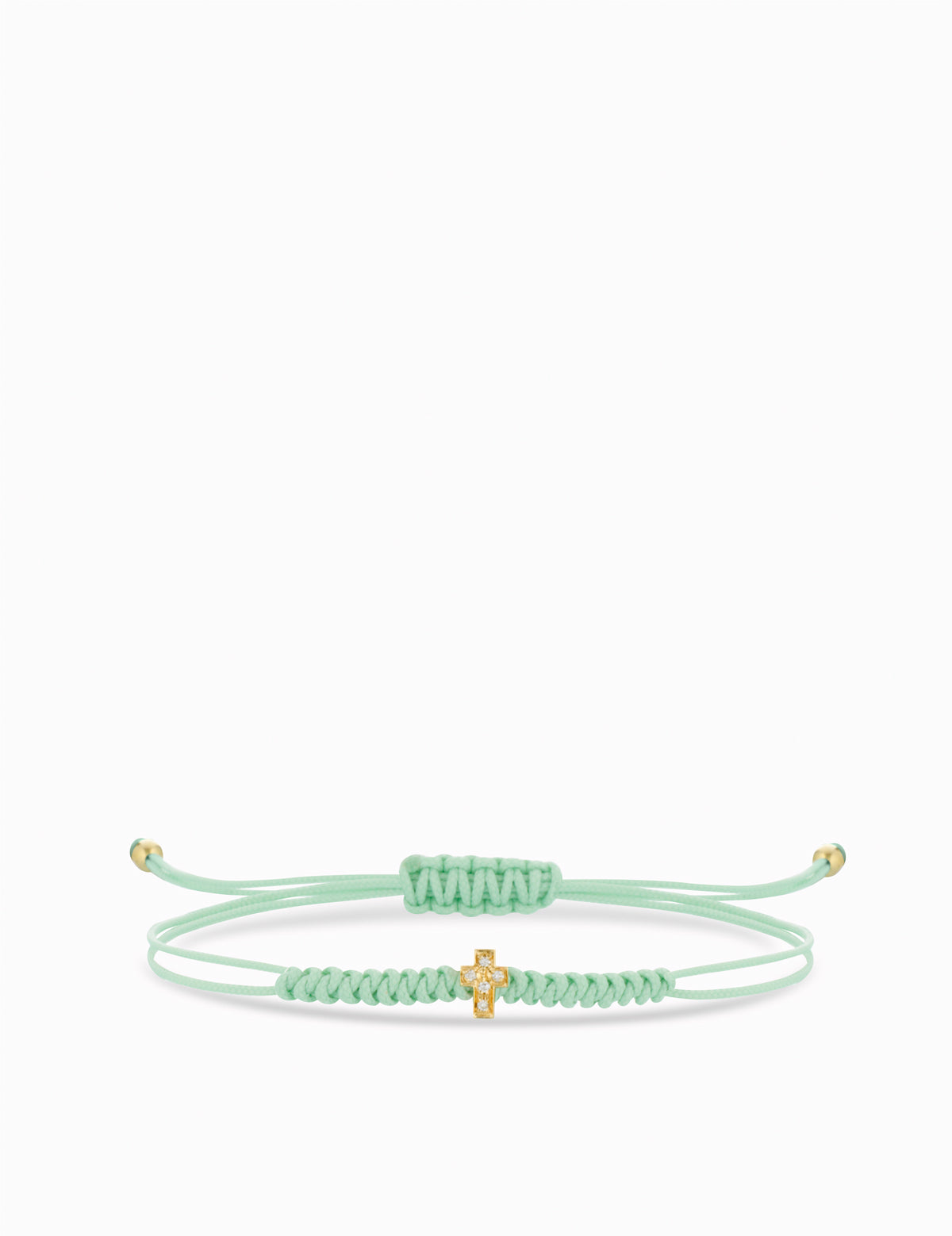BRACCIALE LACCIO VERDE ACQUA CON CROCE DI DIAMANTI IN ORO GIALLO