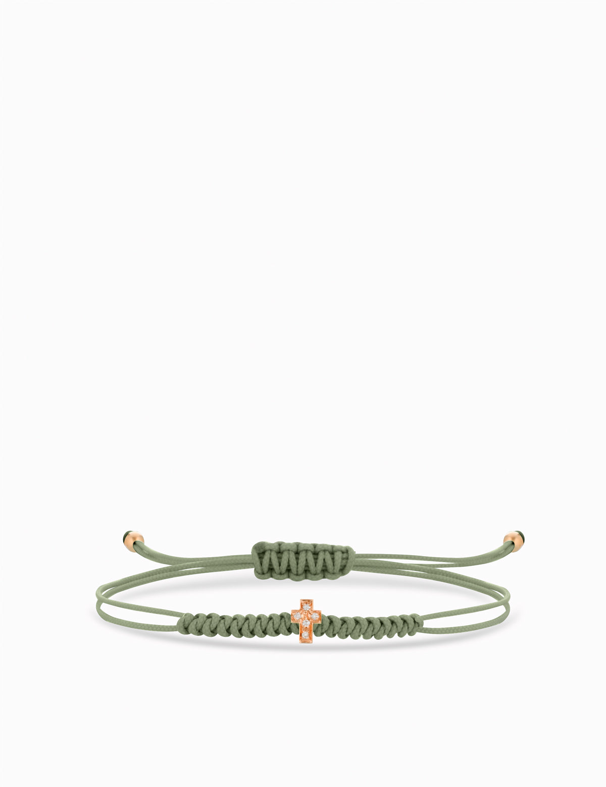BRACCIALE LACCIO VERDE CON CROCE DI DIAMANTI IN ORO ROSA