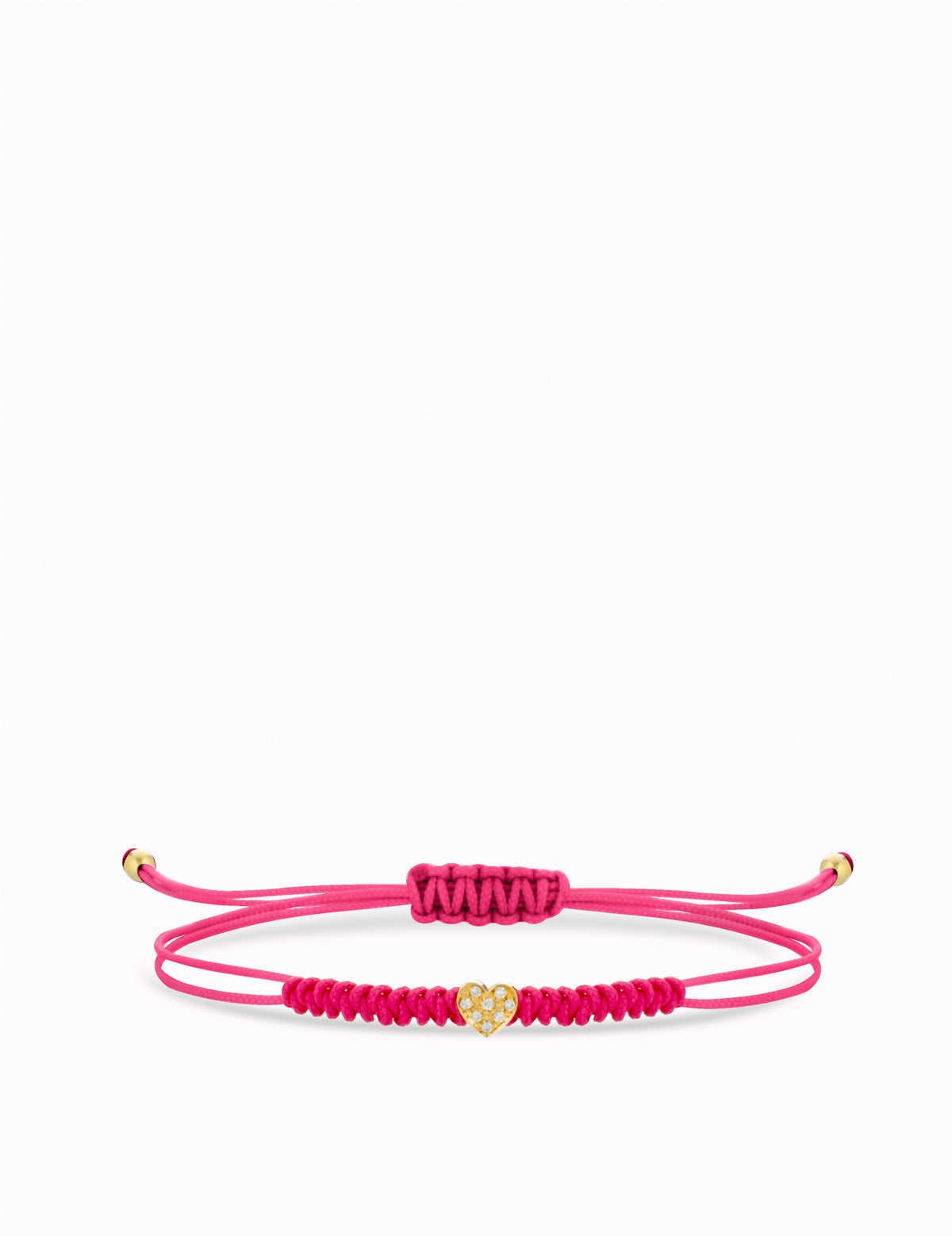 BRACCIALE LACCIO FUCSIA CON CUORE DI DIAMANTI IN ORO GIALLO