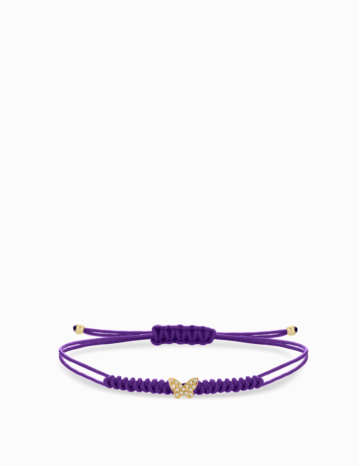 BRACCIALE LACCIO VIOLA CON FARFALLA DI DIAMANTI IN ORO GIALLO