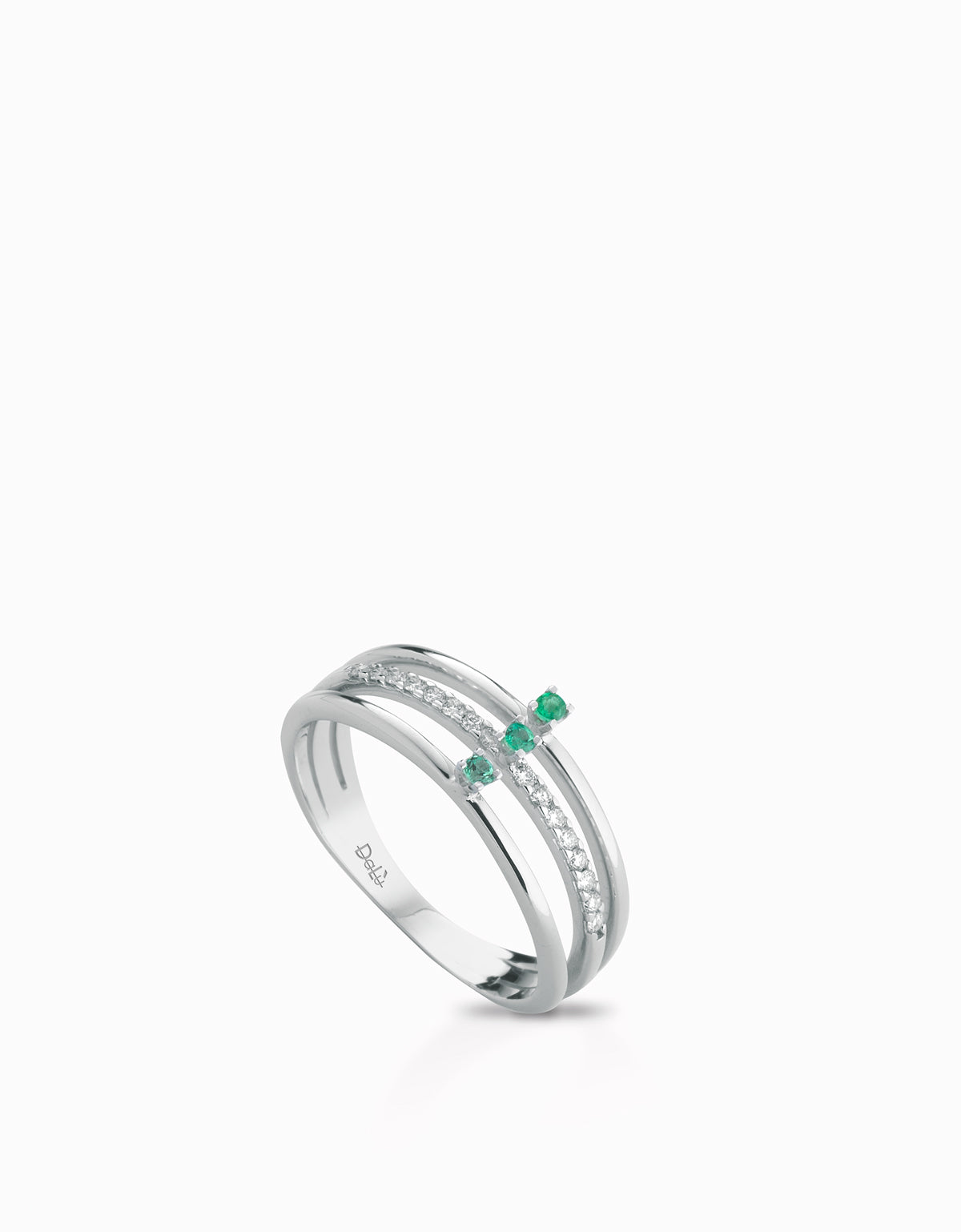 ANELLO IN ORO BIANCO TRILOGY CON DIAMANTI E SMERALDI