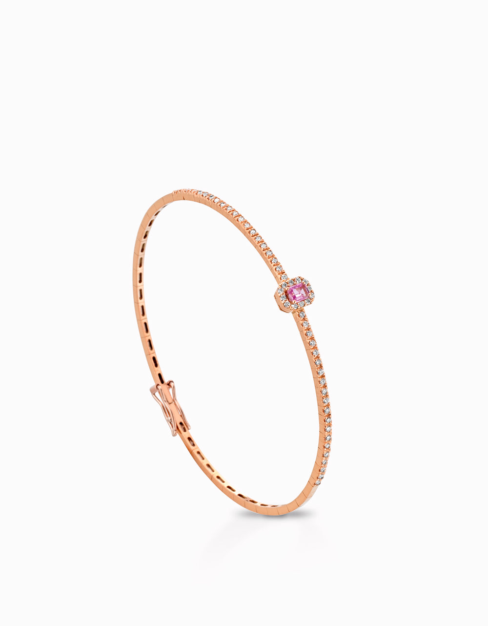 BRACCIALE IN ORO ROSA CON QUADRAQTINO DI ZAFFIRI ROSA E DIAMANTI