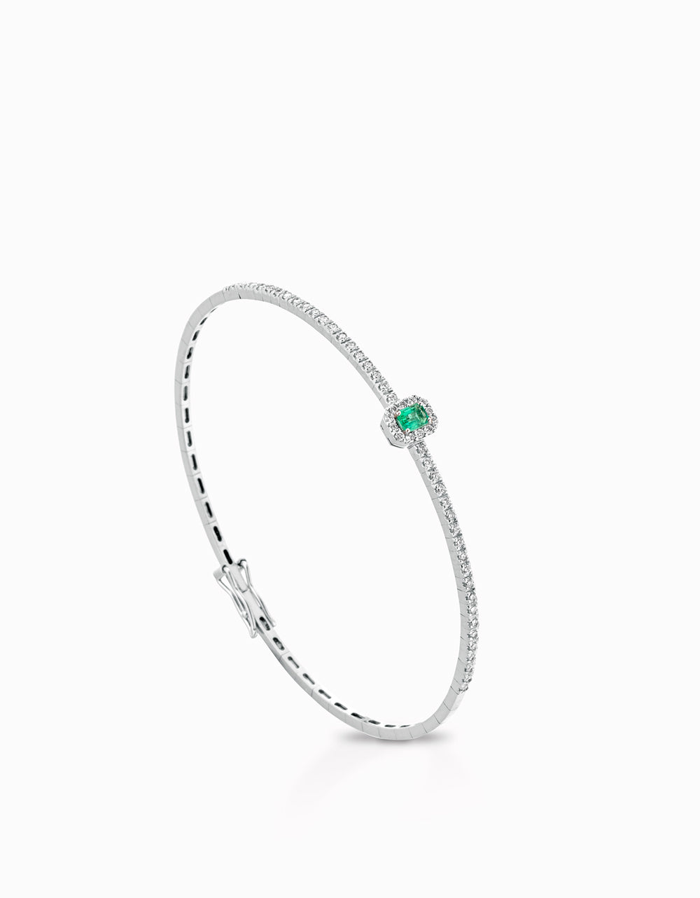 BRACCIALE IN ORO BIANCO CON QUADRATINO DI SMERALDI E DIAMANTI