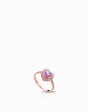 anello cuore in oro rosa piccolo con diamanti e zaffiro rosa
