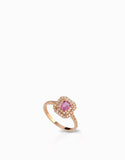 Anello quadrato piccolo con centrale zaffiro rosa e diamanti