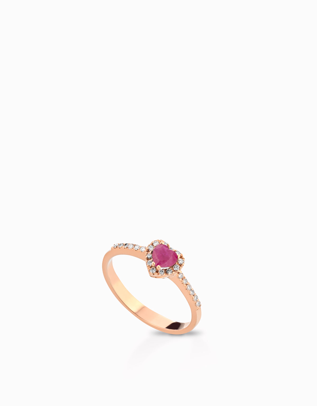 ANELLO CUORE ORO ROSA CON RUBINI E DIAMANTI