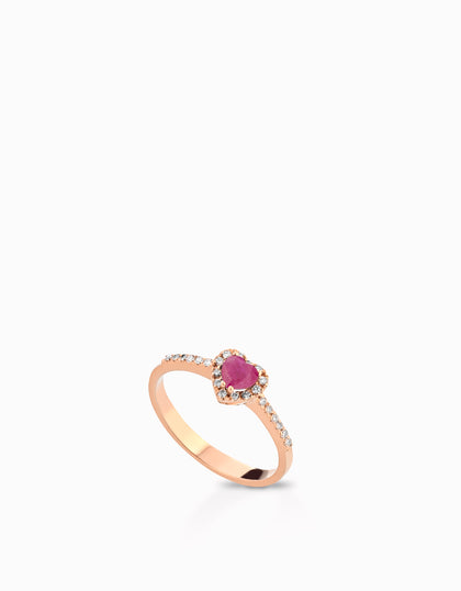 ANELLO CUORE ORO ROSA CON RUBINI E DIAMANTI