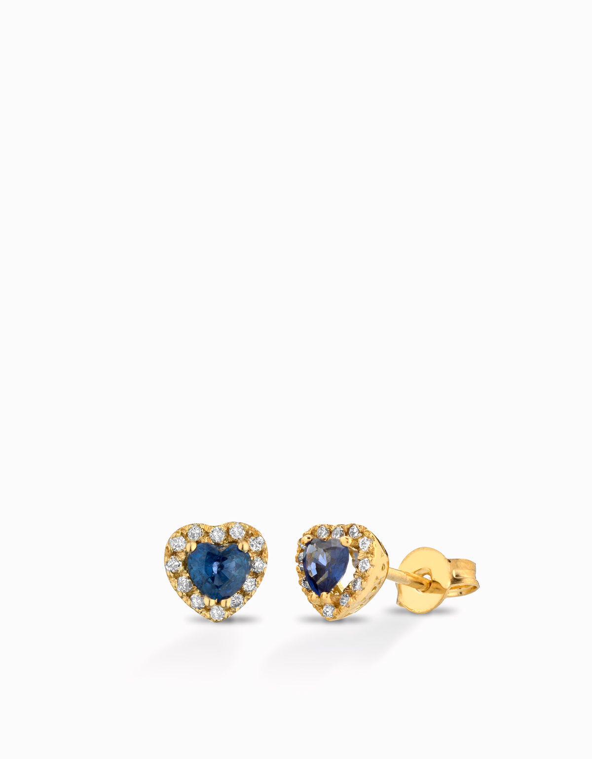 ORECCHINI A CUORE ORO GIALLO CON DIMANTI E ZAFFIRI