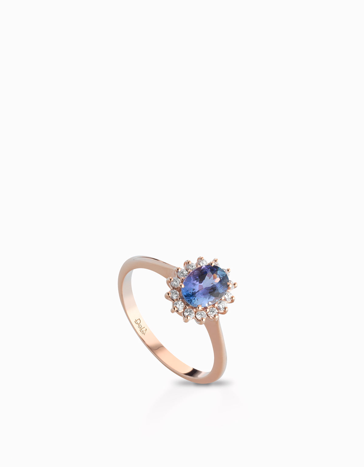 ANELLO IN ORO ROSA CON DIAMANTI E PIETRA CENTRALE TANZANITE