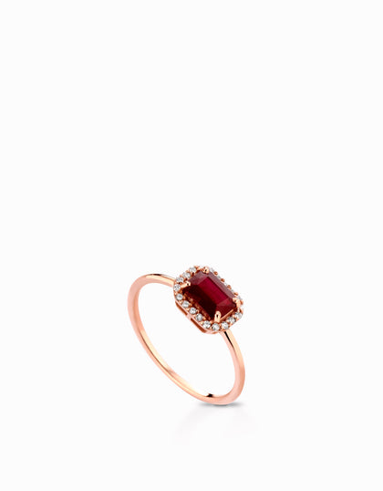 Anello quadrato con diamanti e rubino