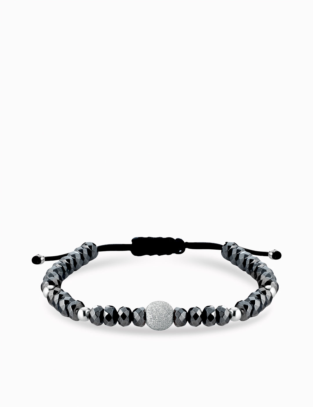 bracciale con sfere oro bianco in ematite grigia grande